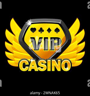 Icon VIP-Kasino mit goldenen Flügeln. Casino mit Diamantensymbol Stock Vektor