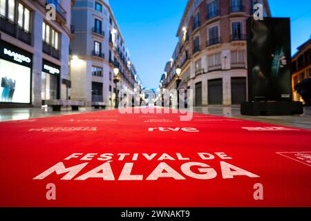 Malaga, Spanien, EU - 29. Februar 2024. Jährliches Filmfestival in Malaga, Festival de Málaga, eine Veranstaltung mit rotem Teppich, bei der spanische Filme, Stars und Fans vorgestellt werden. Stockfoto