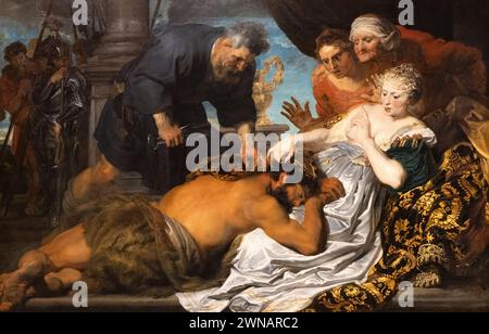 Sir Anthony van Dyck Painting, „Samson and Delilah“, 1618–21; biblisches Gemälde des flämischen Malers van Dyck, 1599-1641 Stockfoto