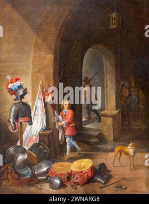 David Teniers das jüngere Gemälde; „A Guardroom“, 1640er, 1600er Jahre Guardroom; flämischer Barockmaler aus dem 17. Jahrhundert, 1610-1690 Stockfoto