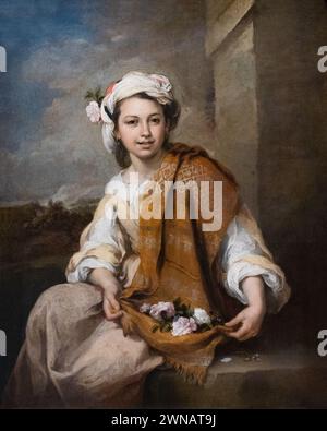 Bartolome Esteban Murillo oder Murillo-Gemälde; „das Blumenmädchen“ 1665-70; spanischer Barockmaler des Straßenlebens und der Kinder im 17. Jahrhundert; Stockfoto