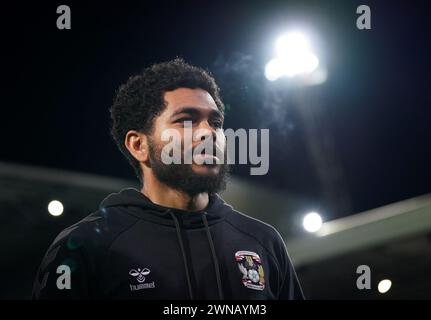 Jay Dasilva von Coventry City vor dem Sky Bet Championship-Spiel in der Coventry Building Society Arena in Coventry. Bilddatum: Freitag, 1. März 2024. Stockfoto