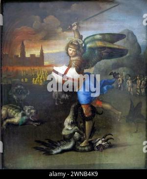 St. Michael Raphael schuf: 1504 das Werk zeigt den Erzengel Michael im Kampf mit den Dämonen der Hölle, während die Verdammten hinter ihm leiden. Auch genannt " The Big St. Michael' Stockfoto