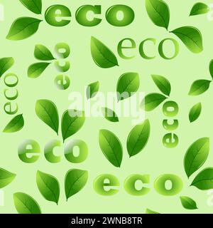 Frühling Hintergrund nahtloses Muster ECO mit grünen Blättern. Trendige kreative Tapete. Stockfoto