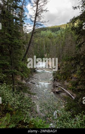 Während der Wanderung zum Johnston Canyon im Banff National Park, Kanada, können Sie im Sommer Ausblicke genießen. Stockfoto