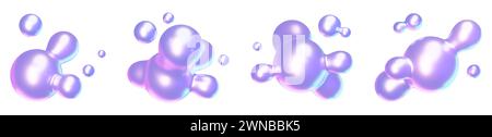 Abstrakte 3D-Metaball-Flüssigkeitsform mit holographischem Effekt. Stockfoto