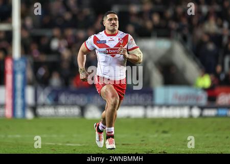 St Helens, Großbritannien. März 2024. Sione Mata'utia von St. Helens während des Spiels der Betfred Super League Runde 3 St Helens gegen Leigh Leopards im Totally Wicked Stadium, St Helens, Vereinigtes Königreich, 1. März 2024 (Foto: Mark Cosgrove/News Images) in St Helens, Vereinigtes Königreich am 1. März 2024. (Foto: Mark Cosgrove/News Images/SIPA USA) Credit: SIPA USA/Alamy Live News Stockfoto