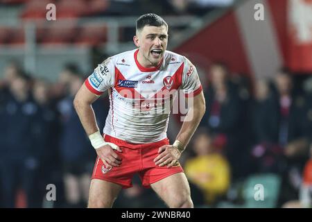 St Helens, Großbritannien. März 2024. Lewis Dodd von St. Helens während des Spiels der Betfred Super League Runde 3 St Helens gegen Leigh Leopards im Totally Wicked Stadium, St Helens, Vereinigtes Königreich, 1. März 2024 (Foto: Mark Cosgrove/News Images) in St Helens, Vereinigtes Königreich am 1. März 2024. (Foto: Mark Cosgrove/News Images/SIPA USA) Credit: SIPA USA/Alamy Live News Stockfoto