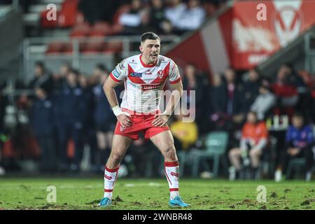 St Helens, Großbritannien. März 2024. Lewis Dodd von St. Helens während des Spiels der Betfred Super League Runde 3 St Helens gegen Leigh Leopards im Totally Wicked Stadium, St Helens, Vereinigtes Königreich, 1. März 2024 (Foto: Mark Cosgrove/News Images) in St Helens, Vereinigtes Königreich am 1. März 2024. (Foto: Mark Cosgrove/News Images/SIPA USA) Credit: SIPA USA/Alamy Live News Stockfoto