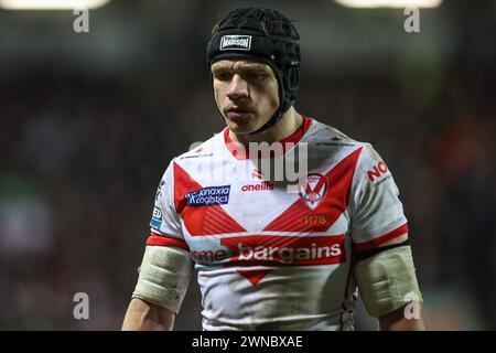 St Helens, Großbritannien. März 2024. Jonny Lomax von St. Helens während des Spiels der Betfred Super League Runde 3 St Helens gegen Leigh Leopards im Totally Wicked Stadium, St Helens, Vereinigtes Königreich, 1. März 2024 (Foto: Mark Cosgrove/News Images) in St Helens, Vereinigtes Königreich am 1. März 2024. (Foto: Mark Cosgrove/News Images/SIPA USA) Credit: SIPA USA/Alamy Live News Stockfoto