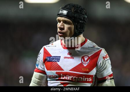 St Helens, Großbritannien. März 2024. Jonny Lomax von St. Helens während des Spiels der Betfred Super League Runde 3 St Helens gegen Leigh Leopards im Totally Wicked Stadium, St Helens, Vereinigtes Königreich, 1. März 2024 (Foto: Mark Cosgrove/News Images) in St Helens, Vereinigtes Königreich am 1. März 2024. (Foto: Mark Cosgrove/News Images/SIPA USA) Credit: SIPA USA/Alamy Live News Stockfoto