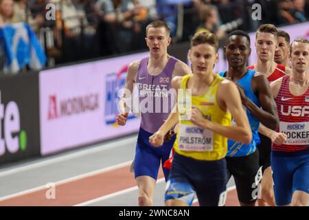 Glasgow, Großbritannien. März 2024. Emirates Arena, Glasgow, Schottland - Freitag, 1. März: Adam FOGG (Großbritannien und Nordirland - GBR) tritt in 1500-Meter-Heats während der Leichtathletik-Hallenweltmeisterschaften Glasgow 2024 in der Emirates Arena am Freitag, 1. März 2024 an (Claire Jeffrey/SPP) Credit: SPP Sport Press Photo. /Alamy Live News Stockfoto