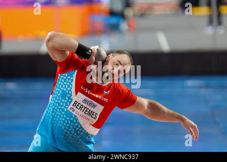 Glasgow, Großbritannien. März 2024. Emirates Arena, Glasgow, Schottland - Freitag, 1. März: Bob BERTEMES (Luxemburg - LUX) im Shot Put Finale während der Leichtathletik-Hallenweltmeisterschaften Glasgow 2024 in der Emirates Arena am Freitag, 1. März 2024 (Claire Jeffrey/SPP) Credit: SPP Sport Press Photo. /Alamy Live News Stockfoto