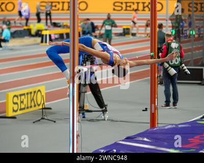 Glasgow, Großbritannien. März 2024. Emirates Arena, Glasgow, Schottland - Freitag, 1. März: Angelina TOPIC (Serbien - SRB) tritt am Freitag, 1. März 2024, bei der Leichtathletik-Hallenweltmeisterschaft Glasgow 2024 in der Emirates Arena an (Claire Jeffrey/SPP). /Alamy Live News Stockfoto