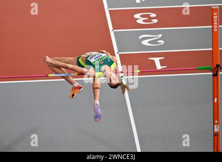 Glasgow, Schottland, Großbritannien. März 2024. Im Womens High Jump Finale während der Hallenathletik-Weltmeisterschaft in der Emirates Arena, Glasgow, Schottland, Großbritannien. Quelle: LFP/Alamy Live News Stockfoto