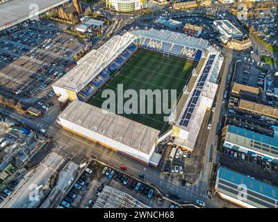 Eine Luftaufnahme des Halliwell Jones Stadions, Heimstadion der Warrington Wolves vor dem heutigen Spiel der Betfred Super League Runde 3 Warrington Wolves gegen Castleford Tigers im Halliwell Jones Stadium, Warrington, Großbritannien, 1. März 2024 (Foto: Craig Thomas/News Images) in, am 1. März 2024. (Foto: Craig Thomas/News Images/SIPA USA) Credit: SIPA USA/Alamy Live News Stockfoto
