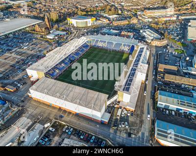 Eine Luftaufnahme des Halliwell Jones Stadions, Heimstadion der Warrington Wolves vor dem heutigen Spiel der Betfred Super League Runde 3 Warrington Wolves gegen Castleford Tigers im Halliwell Jones Stadium, Warrington, Großbritannien, 1. März 2024 (Foto: Craig Thomas/News Images) in, am 1. März 2024. (Foto: Craig Thomas/News Images/SIPA USA) Credit: SIPA USA/Alamy Live News Stockfoto