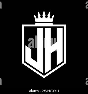 JH Letter Logo-Monogramm auffällige geometrische Form mit Kronenumrandung in Schwarz und weiß Stockfoto