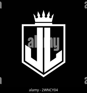 JL Letter Logo-Monogramm auffällige geometrische Form mit Kronenumrandung in Schwarz und weiß Stockfoto