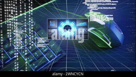 Bild des Oszilloskops und der Datenverarbeitung über Computer Stockfoto