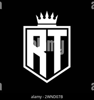 RT Letter Logo Monogramm auffällige geometrische Form mit Kronenumrandung in Schwarz und weiß Stockfoto