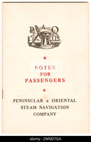 Vintage P&O Peninsular & Oriental Steam Navigation Company „Hinweise für Passagiere“ aus dem Jahr 1957. Stockfoto