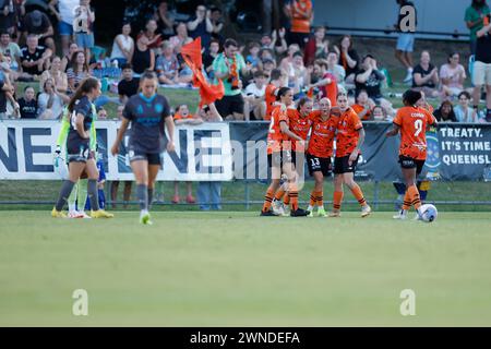 Brisbane, Australien. März 2024. Brisbane, Australien, 2. März 2024: Tameka Yallop (13 Brisbane) erzielt das erste Tor für Brisbane während des Liberty A League-Spiels zwischen Brisbane Roar und Melbourne City FC im Perry Park (Promediapix/SPP). /Alamy Live News Stockfoto
