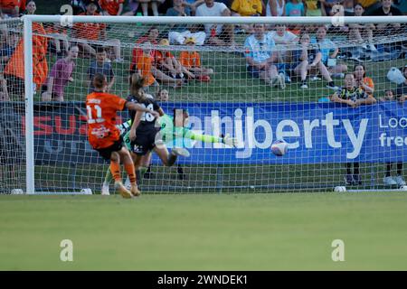 Brisbane, Australien. März 2024. Brisbane, Australien, 2. März 2024: Sharn Freier (11 Brisbane) erzielt beim Liberty A League Spiel zwischen Brisbane Roar und Melbourne City FC im Perry Park (Promediapix/SPP) zweites Tor für Brisbane. /Alamy Live News Stockfoto