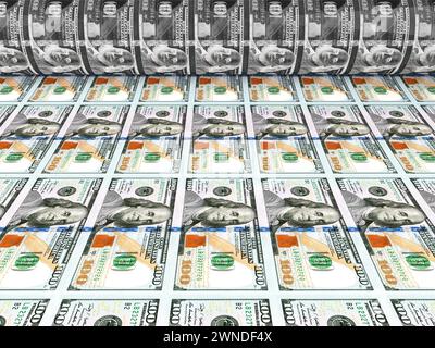 Gelddruck 100 US-Dollar-Banknoten Stockfoto