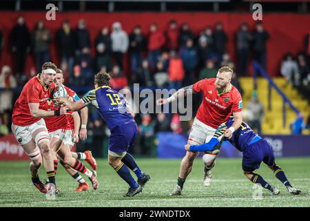 März 2024, Virgin Media Park, Cork, Irland - Tom Ahern bei der BKT United Rugby Championship: Munster 45 - Zebre Parma 29 Stockfoto