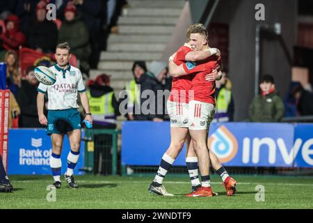 März 2024, Virgin Media Park, Cork, Irland - BKT United Rugby Championship: Munster 45 - Zebre Parma 29 Stockfoto