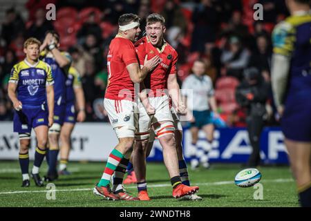 März 2024, Virgin Media Park, Cork, Irland - BKT United Rugby Championship: Munster 45 - Zebre Parma 29 Stockfoto