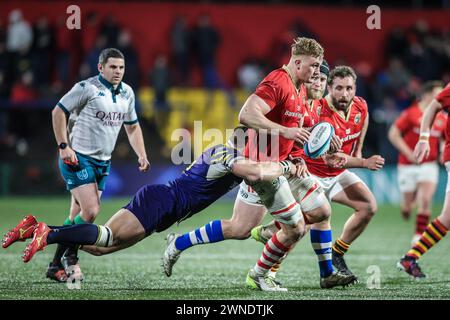 März 2024, Virgin Media Park, Cork, Irland - BKT United Rugby Championship: Munster 45 - Zebre Parma 29 Stockfoto