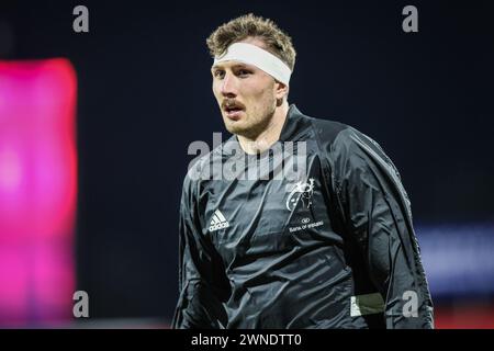 März 2024, Virgin Media Park, Cork, Irland - Tom Ahern bei der BKT United Rugby Championship: Munster 45 - Zebre Parma 29 Stockfoto