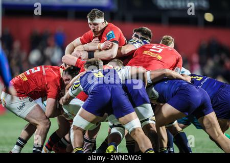 März 2024, Virgin Media Park, Cork, Irland - Tom Ahern bei der BKT United Rugby Championship: Munster 45 - Zebre Parma 29 Stockfoto