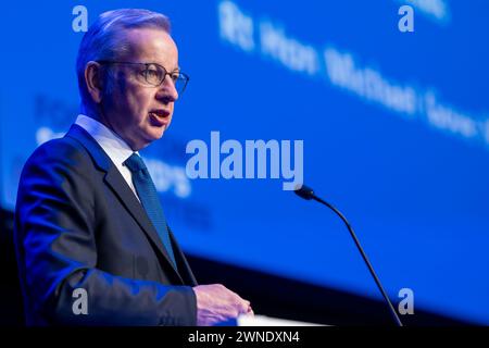 Minister für Levelling Up, Housing and Communities, Michael Gove, sprach während der Konferenz der schottischen Konservativen im Event Complex Aberdeen. Bilddatum: Samstag, 2. März 2024. Stockfoto