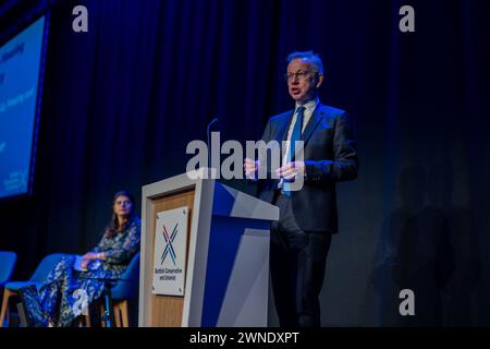 Minister für Levelling Up, Housing and Communities, Michael Gove, sprach während der Konferenz der schottischen Konservativen im Event Complex Aberdeen. Bilddatum: Samstag, 2. März 2024. Stockfoto