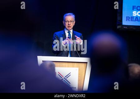 Minister für Levelling Up, Housing and Communities, Michael Gove, sprach während der Konferenz der schottischen Konservativen im Event Complex Aberdeen. Bilddatum: Samstag, 2. März 2024. Stockfoto