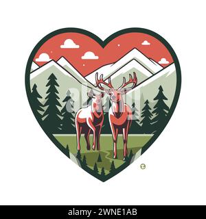 Valentinstag Vektor-Illustration mit zwei Elchen in der Liebe Stock Vektor