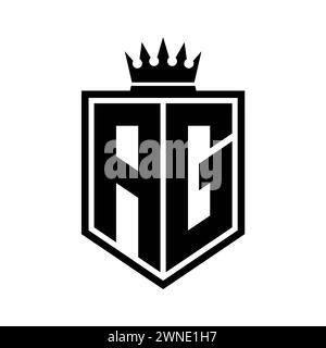 AG Letter Logo-Monogramm auffällige geometrische Form mit Kronenumrandung in Schwarz und weiß Stockfoto