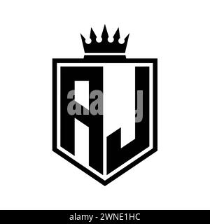 AJ Letter Logo-Monogramm auffällige geometrische Form mit Kronenumrandung in Schwarz und weiß Stockfoto