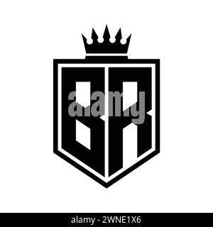 BR Letter Logo-Monogramm auffällige geometrische Form mit Kronenumrandung in Schwarz und weiß Stockfoto