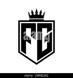 FG Letter Logo-Monogramm auffällige geometrische Form mit Kronenumrandung in Schwarz und weiß Stockfoto