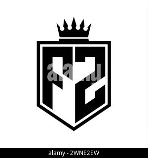 FZ Letter Logo Monogramm auffällige geometrische Form mit Kronenumrandung in Schwarz und weiß Stockfoto