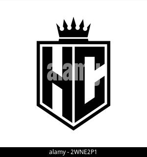 HC Letter Logo Monogramm auffällige geometrische Form mit Kronenumrandung in Schwarz und weiß Stockfoto