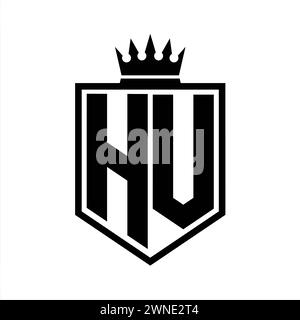 HV Letter Logo Monogramm auffällige geometrische Form mit Kronenumrandung in Schwarz und weiß Stockfoto