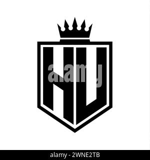 HU Letter Logo Monogramm auffällige geometrische Form mit Kronenumrandung in Schwarz und weiß Stockfoto