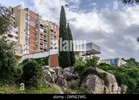 Brutalistische Apartmentblöcke von Dinko Kovačić, Architekt, Split 3, Split, Kroatien Stockfoto