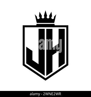 JH Letter Logo-Monogramm auffällige geometrische Form mit Kronenumrandung in Schwarz und weiß Stockfoto