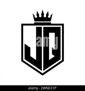 JQ Letter Logo-Monogramm auffällige geometrische Form mit Kronenumrandung in Schwarz und weiß Stockfoto